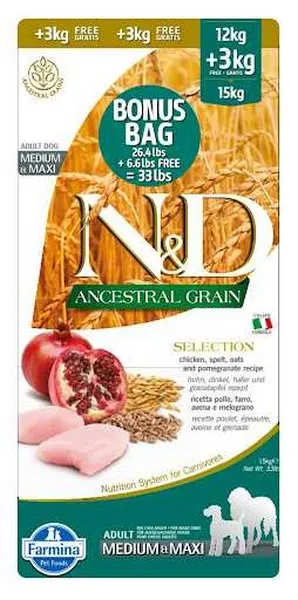 33 Lb Farmina Ancestral Grain Chicken & Pomegranate Adult Med/Maxi Bonus Bag - Health/First Aid